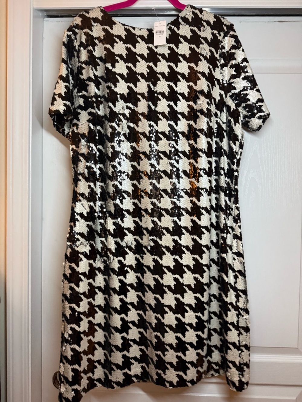 Ann Taylor Brand New Sequin Houndstooth Shift Dress - Black & White
